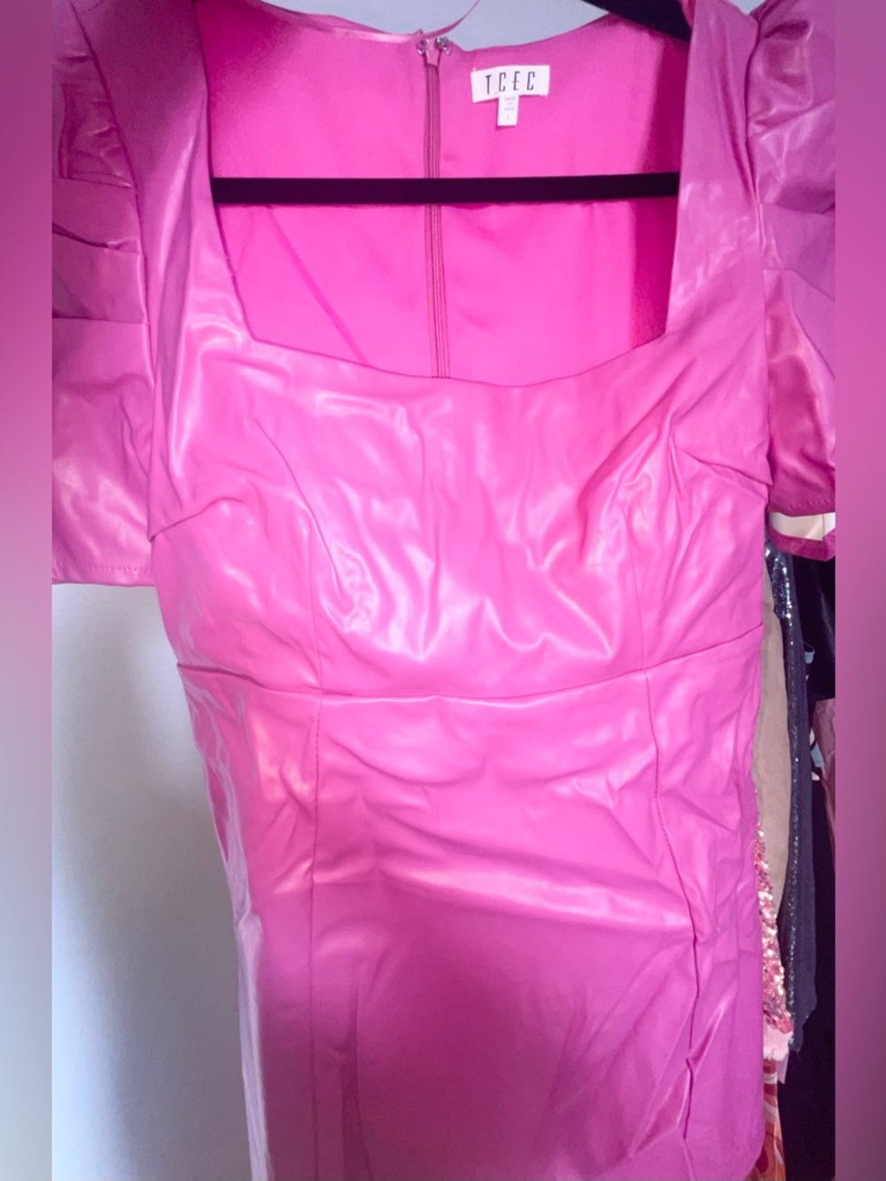 TCEC Vibrant Pink Faux Leather Sheath Dress